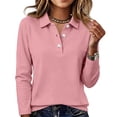 thumbnail image 4 of Qwertyu Women's Polo Shirts Long Sleeve Golf Shirt 3-Button Collared Cotton Lightweight Tennis Shirts Watermelon Red M, 4 of 4