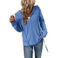 thumbnail image 1 of Chaqueta con capucha de manga larga para mujer con cremallera, bolsillos con cordón y color azul puro, talla S, 1 of 6