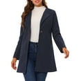 thumbnail image 1 of INSPIRE CHIC Women's Half Lapel Long Sleeves One Button Winter Mid-Length Overcoat S Navy Blue, 1 of 5