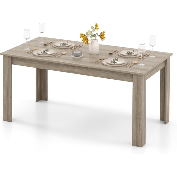 63-Inch Dining Table for 4-6 People, Rectangular Wooden Kitchen Table, L-Shaped Legs, 330 LBS Weight Capacity, Modern Farmhouse Dinette Table for Restaurant, Living Room, Family (Oak)