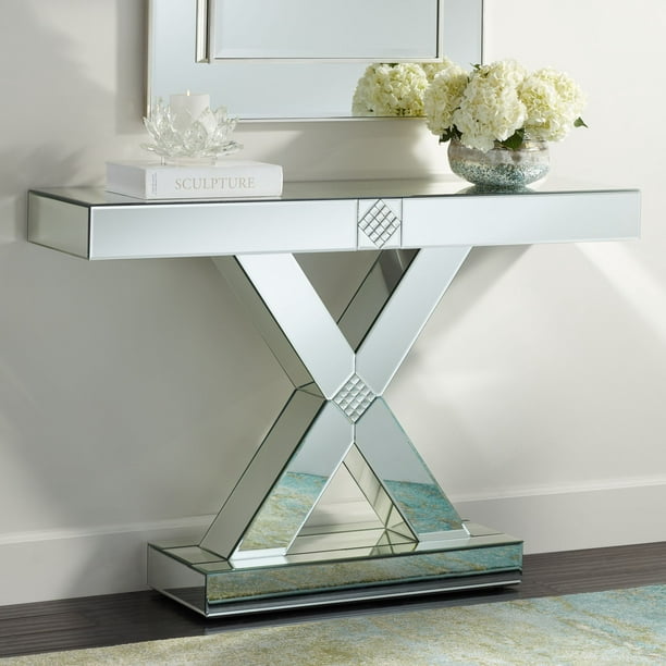 Studio 55 D Modern Mirrored Rectangular, Rectangular Mirrored Glass Console Table