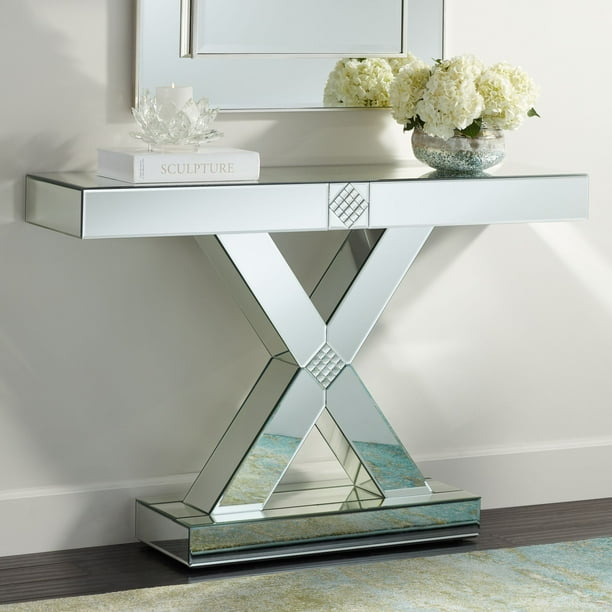 Studio 55 D Modern Mirrored Rectangular Console Table 46 1 2 X 13 Silver Glass Mosaic Frame For Living Room Home House Entryway Com Studio 55 D Modern Mirrored Rectangular, Rectangular Mirrored Glass Console Table