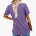 thumbnail image 3 of qucoqpe Women Casual Solid Short Sleeve Crew Neck Smocked Ruffle Hem Flowy Tops Fashion Summer Loose Fit Basic Tunic Blouses on Clearance, 3 of 5