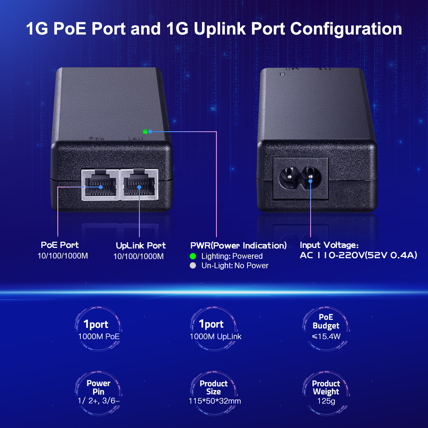 MokerLink Gigabit PoE Injector, 802.3af/at 30W, 10/100/1000Mbps Ethernet, Plug & Play PoE Injector