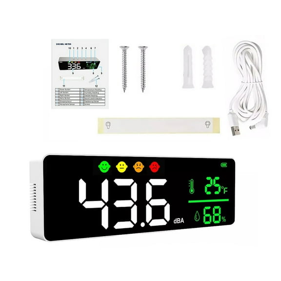 TAPDRA Sound Level Meter LED 11 Inch 30-130dB Face Icon Alarm Decibel Meter for Factory Construction Home Office Wall Mounted