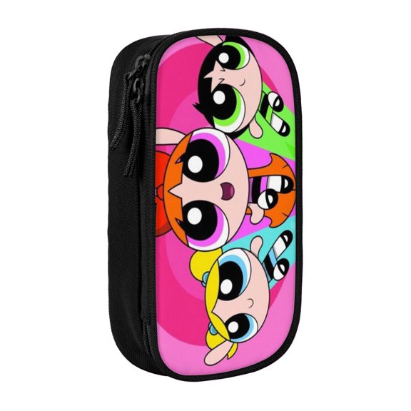 The Powerpuff Gi-rls Pencil Case Large Capacity Pencil Pouch Penbag Office Stationery Organizer Travel Makeup Bag Black