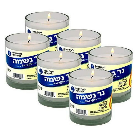 Yahrzeit Memorial Candle 24 Hours Burning Time in Glass Holder-  6 Pack - to Light in Memory of Lost Loved Ones Funeral Shiva yartzeit or Emergency Candles- Nice Glass Tumbler Cups- Light 1 Day