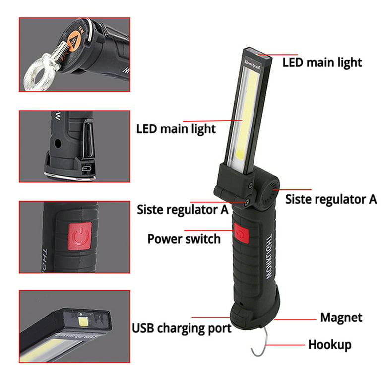 Spot LED Rechargeable Magnetic COB Torch Handheld Inspection Lamp Cordless  Worklight Tool Multifunctional folding light