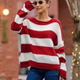 thumbnail image 4 of Fesfesfes Women's Fall Winter Blouses Comfy Knitted Striped Long Sleeve Crew Neck Pullover Tops Fashion Loose Contrast Color Sweater(Red#6,L), 4 of 5
