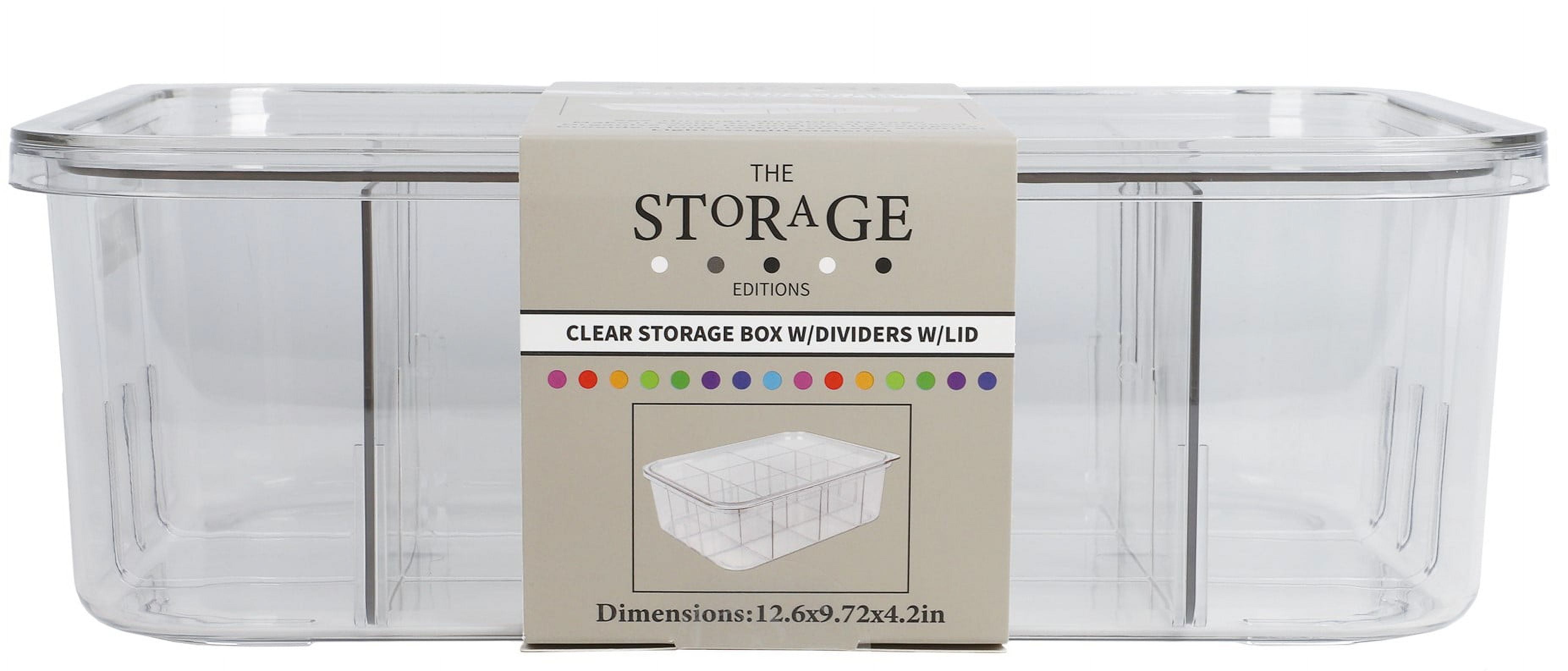 Clear Storage Box with Dividers and with Lid, Plastic, 12.59"x9.84"x4.33" The Storage Editions, Use by Adults and Teens
