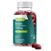 VITEEY Biotin Gummies 5000 mcg, Supports Hair, Skin, & Nails, Raspberry Flavor, 60 Count (Pack of 1)