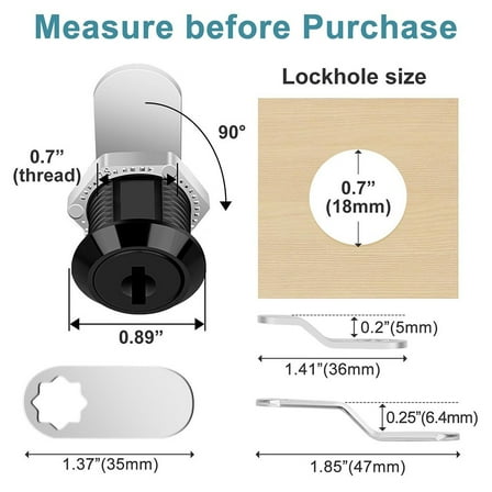 5/8 Inch Steel File Cabinet Cam Locks Black Rv Storage Lock With Keys For Drawer