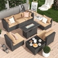 thumbnail image 6 of MRUAKA 8 Pieces Patio Furniture Set with Fire Pit Table, Outdoor Furniture Sectional Rattan Sofa, Patio Couch with Glass Coffee Table for Backyard Garden (Khaki), 6 of 12