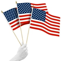 G128 30 Pack Handheld American USA Stick Flags | 12x18 In | Printed 150D Polyester, Country Flag, Solid Wooden Stick, Spear Gold Tip, Great for Patriotic Decorations