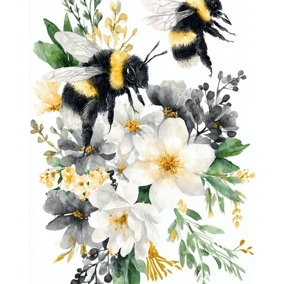Paint by Numbers for Adults Kids Beginner Bee and White Flower Cluster DIY Acrylic Painting by Numbers Kits with Brushes Acrylic Pigment Home Decoration Gifts 16 x 20 inch