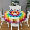 thumbnail image 2 of Rainbow Tie Dye Circular Pattern Round Tablecloth 60"x60",Wrinkle Wipeable Table Cloth for Kitchen Dining Room Picnic Patio Party, 2 of 6