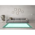 thumbnail image 3 of Ahgly Company Machine Washable Indoor Round Solid Turquoise Blue Modern Area Rugs, 3' Round, 3 of 4