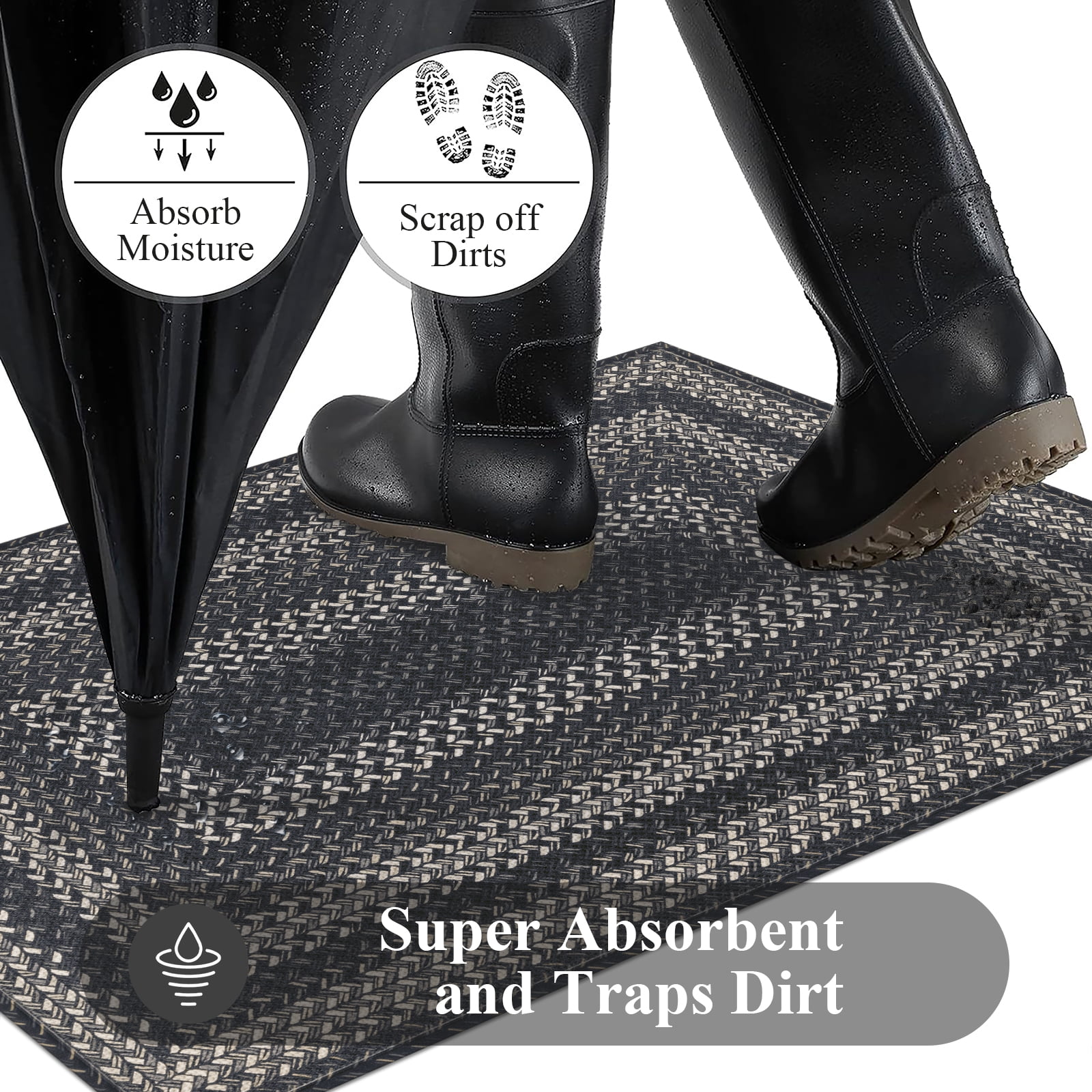 Enyhom Front Door Mat 32" x 48" Heavy Duty Durable Welcome Mat for Outdoor Indoor, Dirt Trapper Doormat ,Black Gray