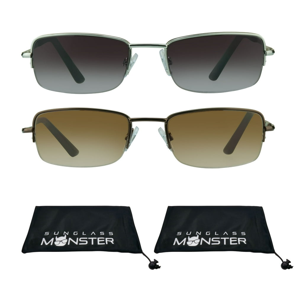 2 pairs of Reading Sunglasses Full lens Sun Readers for Men and Women. Half Frame Square SMALLER