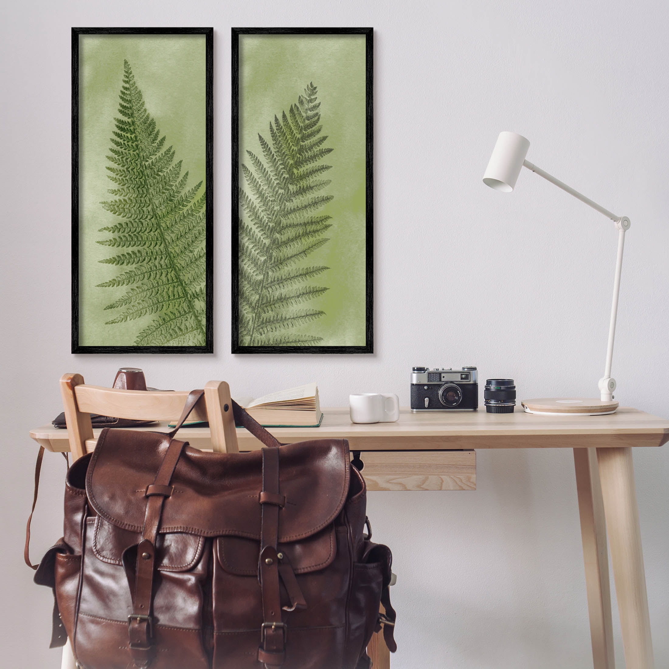 Woodland Nature Fern Leaves Botanical & Floral Graphic Art Black Framed Art Print Wall Art, Set of 2