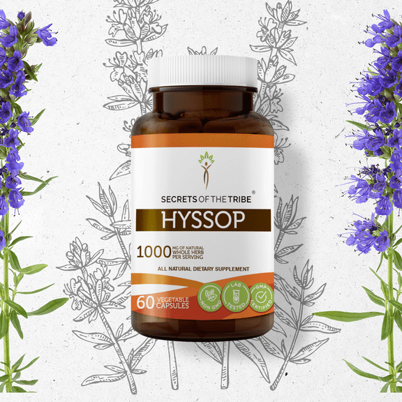 Secrets Of The Tribe Hyssop Organic Capsules Dietary Supplement, Natural Herbal Capsules for Respiratory Support, Certified Organic Hyssop (Hyssopus officinalis) Dried Herb, 60 Capsules