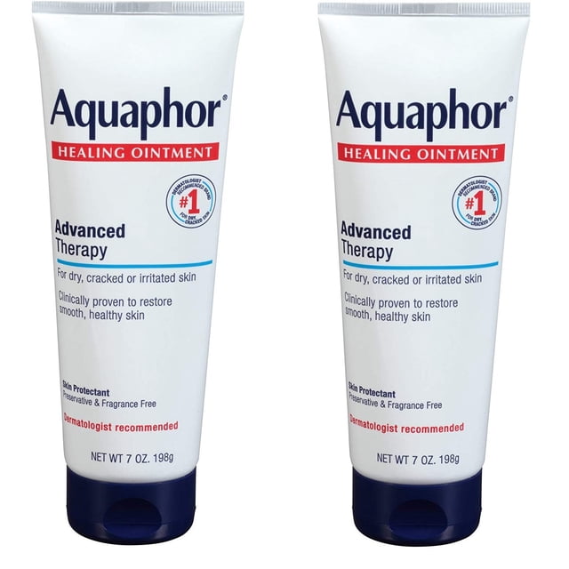 Ungüento curativo Aquaphor - Hidratante para piel seca - Manos Talones Codos Labios 7 oz. Paquete de 2 tubos