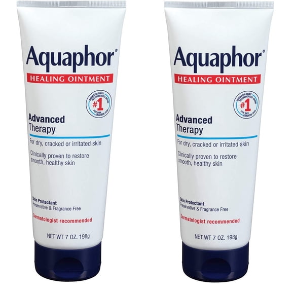 Ungüento curativo Aquaphor - Hidratante para piel seca - Manos Talones Codos Labios 7 oz. Paquete de 2 tubos