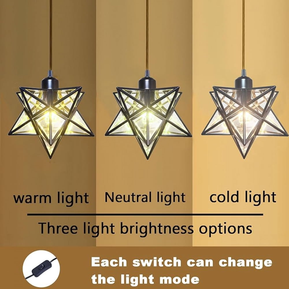 Plug in Hanging Light Fixture with 16.5ft Cord and Switch,Modern Farmhouse Black Moravian Star Pendant Lights Kitchen Island,Hanging Lamps for Bedrooms Hallway Porch Etc(LED Bulb Include)