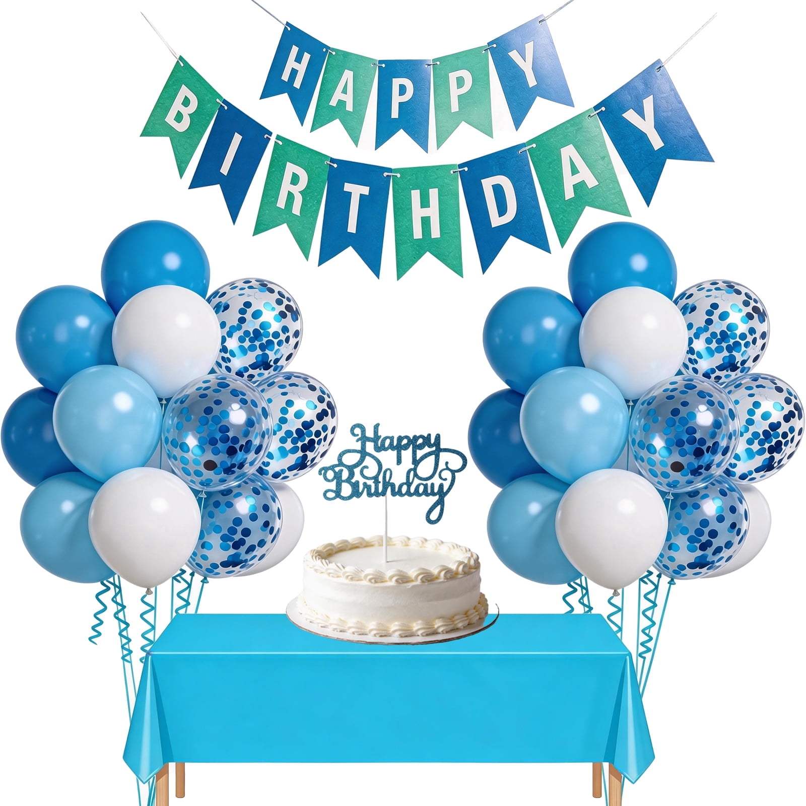 60pcs 12 inch Light Blue Baby Blue and White Confetti Latex Balloons and Happy Birthday Banner for Birthday Baby Shower Graduation Bridal Shower Wedding Party Decorations