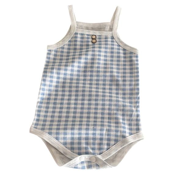 WNVMWI Baby Girls Summer Rompers Newborn Sleeveless Plaid Bodysuit Infant Spaghetti Strap Tank Top Onesie 18-24 Months Blue