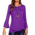 thumbnail image 2 of Diufon Plus Size Womens Blouses Solid Color Pullover Tops Round Neck Flare Long Sleeve Tops, 2 of 3