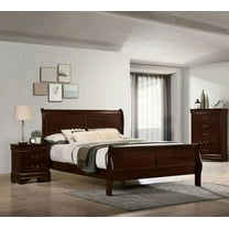 Queen Size Bed 2x Nightstands Antique Nickel Hanging Pulls 3pc Bedroom Set Sleigh Classic Bedroom Furniture in Cherry Solid wood