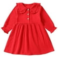 thumbnail image 3 of 2 Pack Newborn Girls Long Sleeve Dresses Fall Size 0-3 Toddlers Kids Cute Ruffle Doll-Collar Solid Color Soft Casual A-Line Dress, 3 of 8