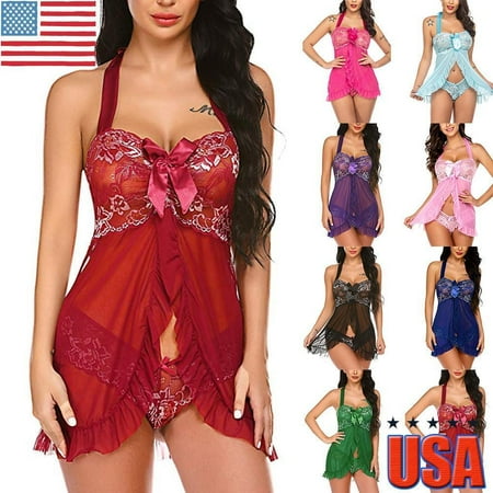 

Sexy Women Lace Babydoll Nightdress Lingerie Robe Nightwear Sleepwear Underwear