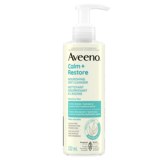 Nettoyant nourrissant à l'avoine Aveeno Calm + Restore, nettoyant visage, formule à l'avoine, grande camomille, sans parabènes, sans parfum 232 ml