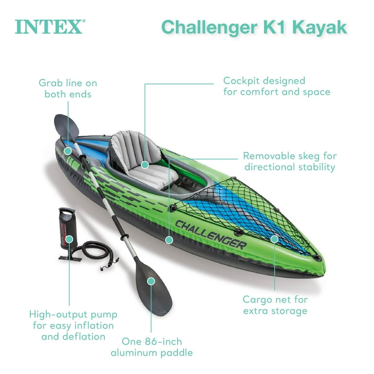 Intex Challenger K1 Single Adult Inflatable Sporty Kayak with Oars Intex Challenger K1 Single Adult Inflatable Sporty Kayak with Oars