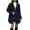 Blue, variant on Women's Elegant Double-Breasted Mid-Length Belted Overcoat with Notched Lapel Collar Long Sleeve Tailored Dress Coat for Office Commuting and Winter City Strolls