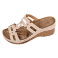 thumbnail image 6 of Orthopedic Sandals for Women Fashionable Cutout T-strap Wedge Slides Open Toe Summer Low Heel Slip on Beach Shoes Beige Size 10.5, 6 of 6