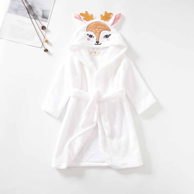 LSLJS Boys Girls Robe Kids Flannel Hooded Bathrobe Sleepwear Toddler Plush Robes With Belt, Kids Robe