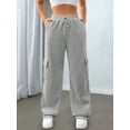 thumbnail image 4 of Womens Cargo Sweatpants Baggy Fleece High Waisted Joggers Sweat Pants Athletic Pants Light Gray S, 4 of 8