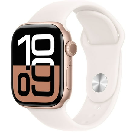 Apple Watch Series 10 GPS + Cellular 42mm Rose Gold Aluminum Case with Light Blush Sport Band - S/M