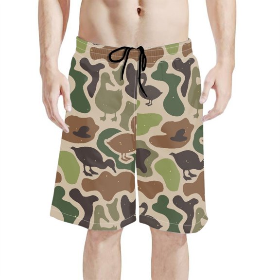 Binienty Men's Board Shorts Swim Trunks With Camo Duck Pattern - Quick Dry for Beach Swimming and Summer Vacation