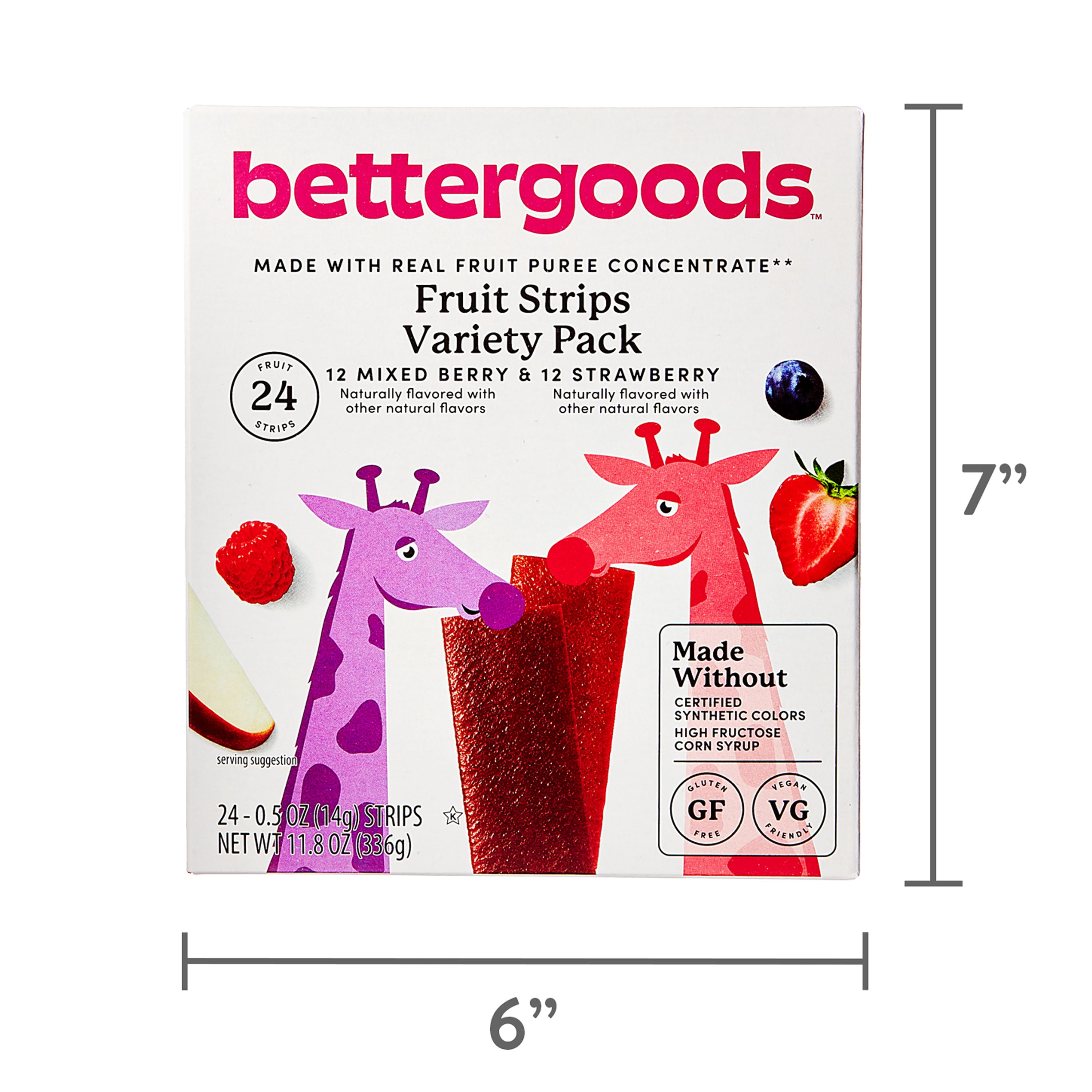 (2 pack) bettergoods Mixed Berry and Strawberry Fruit Strips Variety Pack, 0.5 oz, 24 Count