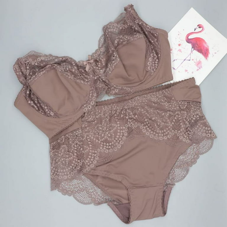 Women's Plus Size Lace Bra+Panty Underwear Set Comfortable Soft Full Cup Sexy  Lingerie Sets 38-48D 