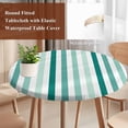 thumbnail image 4 of Green Stripe Round Tablecloth, Fitted Table Cover with Elastic for 36"-44" Round Tables, Gradient Geometric White Vertical Striped Table Cloth Outdoor Indoor Dinning Party Waterproof Tablecloths, 4 of 7