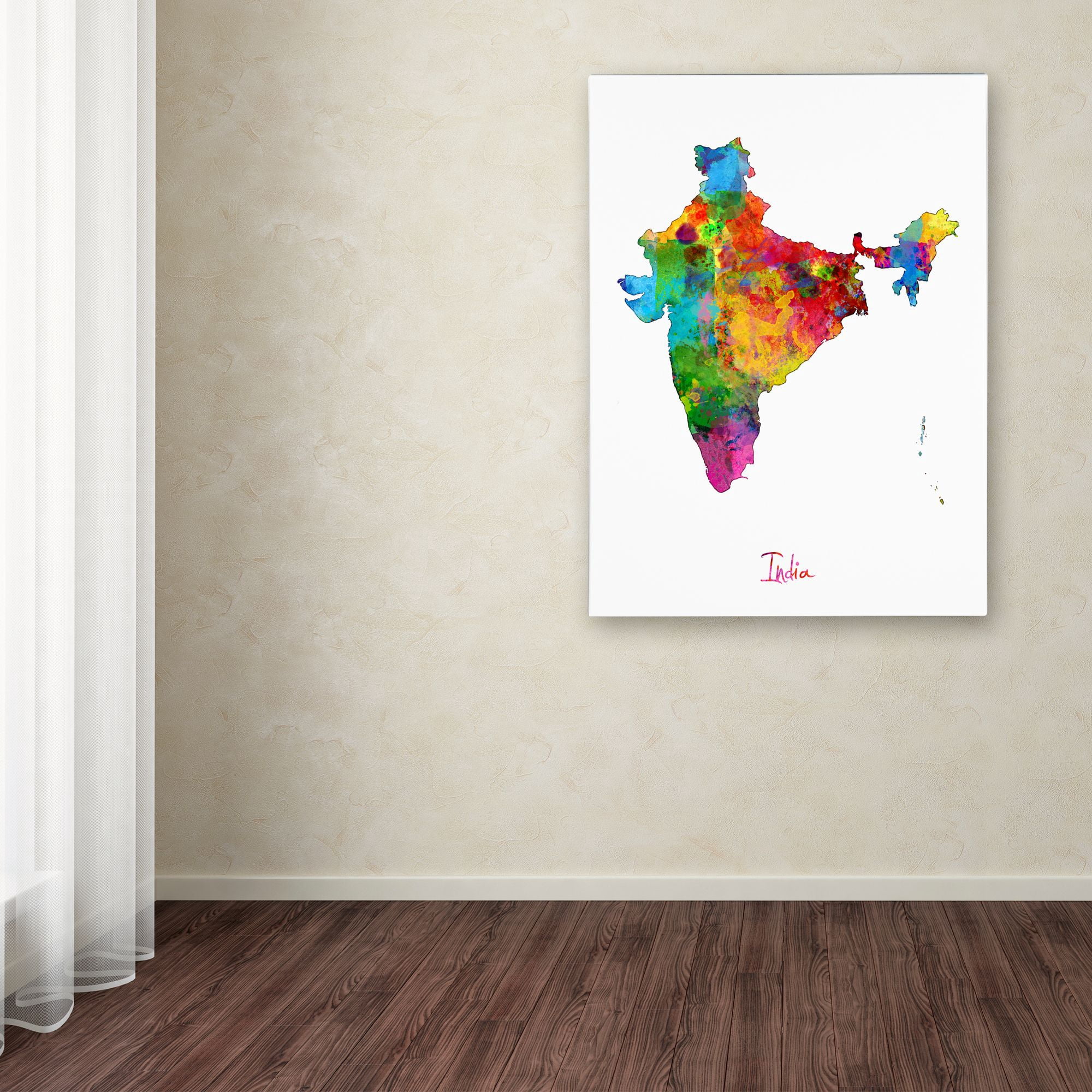 Trademark Fine Art "India Watercolor Map" Canvas Art by Michael Tompsett