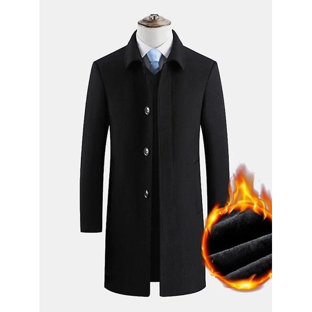 Mens Solid Color Thicken Plus Samt Abnehmbarer Business Casual Mantel