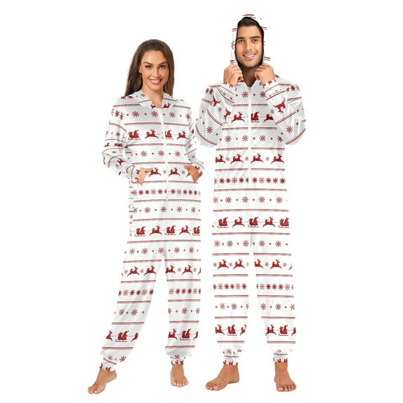 joogoo Santa Claus and Reindeer Unisex Adults Onesies Pajamas Jumpsuits L