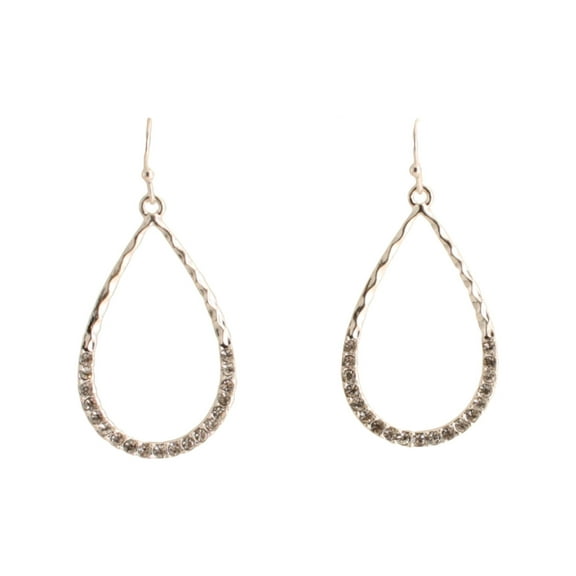 Time and Tru Open Teardrop Silver Tone Earrings with Crystal Accents