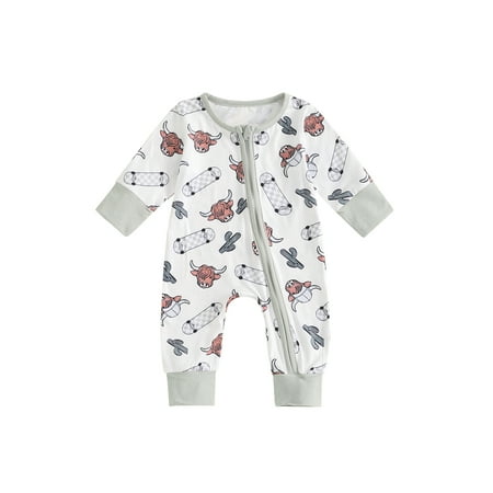

Niceyoeuk Baby Boys Romper Highland Cow Long Sleeve Crew Neck Jumpsuits
